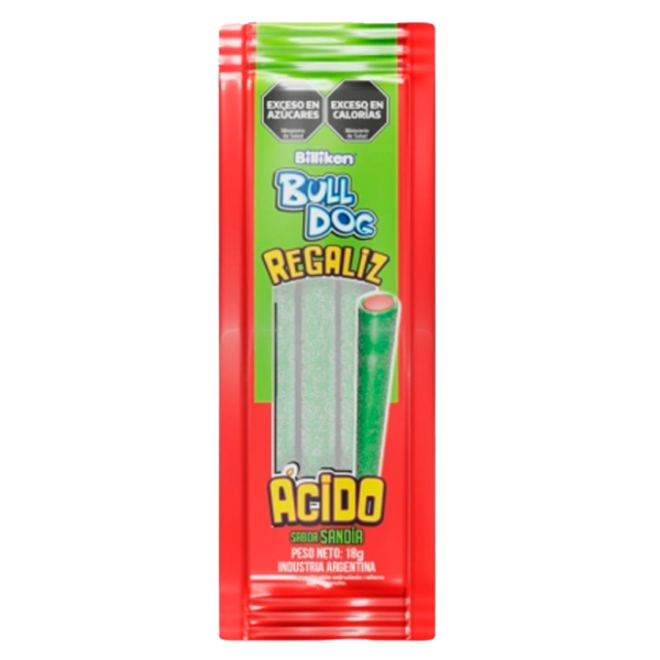 bulldog-regaliz-sandia-18.png REGALIZ ACIDO X 12 UNI X 18 GR SANDIA